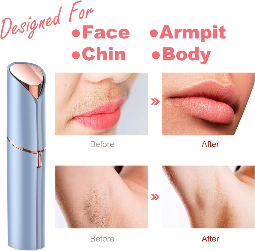 Facial Hair Remover, Removal Shaver for Women,  USB Rechargeable IPX6 Waterproof Eyebrow Face Razor Trimmer for Lips, Body, Arms, Mustaches, Fuzz and Chin (Blue)