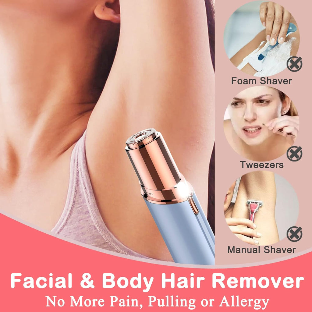 Facial Hair Remover, Removal Shaver for Women,  USB Rechargeable IPX6 Waterproof Eyebrow Face Razor Trimmer for Lips, Body, Arms, Mustaches, Fuzz and Chin (Blue)